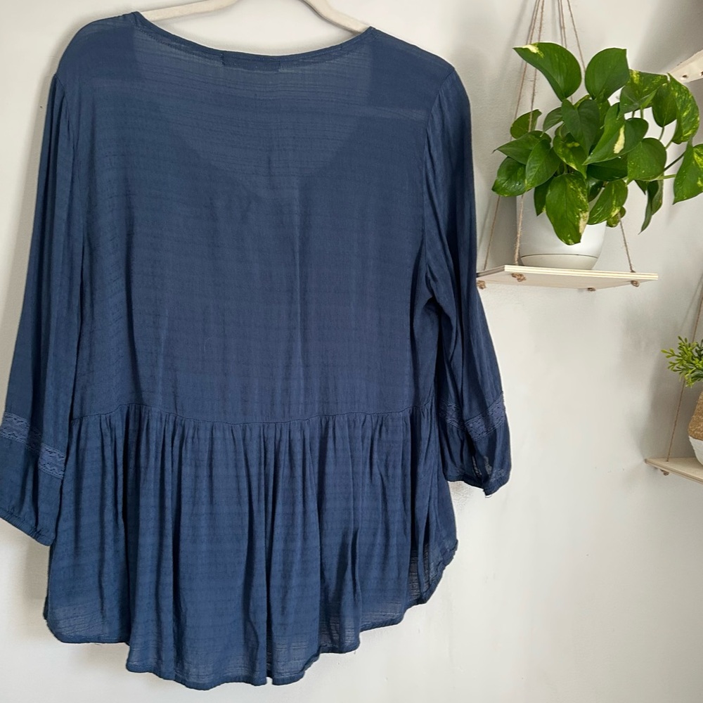 REWIND Navy Blue 3/4 Sleeve Flowy Spring BOHO Top SZ EXTRA LARGE (fits like M) - Picture 5 of 6